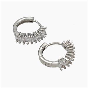 Copper Hoop Earrings Micropave Zirconia Platinum Plated, approx 15mm dia [FD19303]