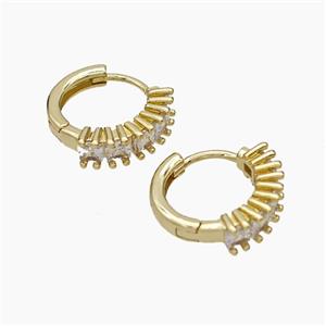 Copper Hoop Earrings Micropave Zirconia Gold Plated, approx 15mm dia [FD19304]
