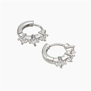 Copper Hoop Earrings Micropave Zirconia Platinum Plated, approx 13mm dia [FD19305]