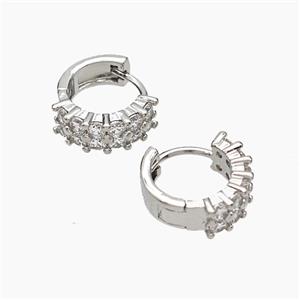 Copper Hoop Earrings Micropave Zirconia Platinum Plated, approx 13mm dia [FD19307]