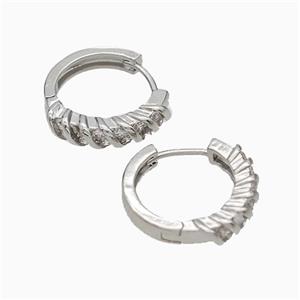 Copper Hoop Earrings Micropave Zirconia Platinum Plated, approx 18mm dia [FD19309]