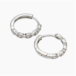 Copper Hoop Earrings Micropave Zirconia Platinum Plated, approx 15mm dia [FD19313]