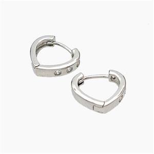 Copper Hoop Earrings Micropave Zirconia Heart Platinum Plated, approx 14mm [FD19315]