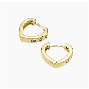 Copper Hoop Earrings Micropave Zirconia Heart Gold Plated, approx 14mm [FD19316]