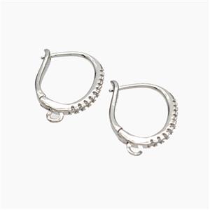 Copper Latchback Earrings Micropave Zirconia Platinum Plated, approx 12-16mm [FD19317]