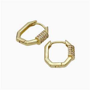 Copper Latchback Earrings Micropave Zirconia Gold Plated, approx 13-15mm [FD19322]