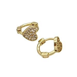 Copper Hoop Earrings Micropave Zirconia Heart Gold Plated, approx 8mm, 10mm dia [FD19327]