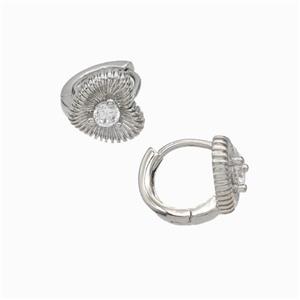 Copper Hoop Earrings Micropave Zirconia Heart Platinum Plated, approx 9mm, 10mm dia [FD19328]