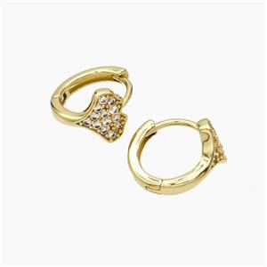 Copper Hoop Earrings Micropave Zirconia Ginkgo Leaf Gold Plated, approx 8mm, 10mm dia [FD19331]