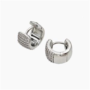Copper Hoop Earrings Micropave Zirconia Platinum Plated, approx 7mm, 12mm dia [FD19332]