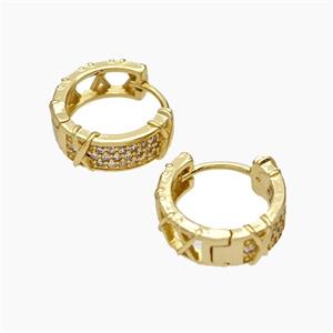 Copper Hoop Earrings Micropave Zirconia Gold Plated, approx 6mm, 16mm dia [FD19337]