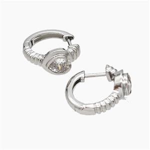 Copper Latchback Earrings Micropave Zirconia Heart Platinum Plated, approx 8mm, 16mm dia [FD19338]