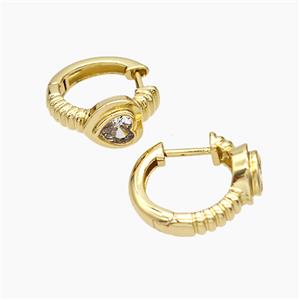 Copper Latchback Earrings Micropave Zirconia Heart Gold Plated, approx 8mm, 16mm dia [FD19339]