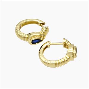 Copper Latchback Earrings Micropave Zirconia Teardrop Gold Plated, approx 6mm, 16mm dia [FD19341]