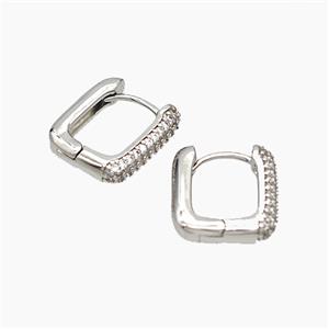 Copper Latchback Earrings Micropave Zirconia Platinum Plated, approx 12-14mm [FD19342]