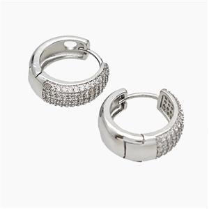 Copper Hoop Earrings Micropave Zirconia Platinum Plated, approx 6mm, 16mm dia [FD19348]