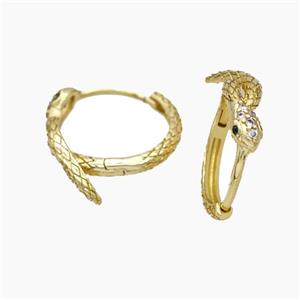 Copper Hoop Earrings Micropave Zirconia Snake Gold Plated, approx 5-18mm, 16mm dia [FD19350]