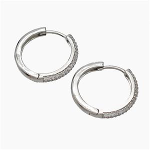 Copper Hoop Earrings Micropave Zirconia Platinum Plated, approx 20mm dia [FD19352]