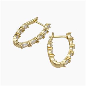 Copper Latchback Earrings Pave Zirconia Gold Plated, approx 16-27mm [FD19359]