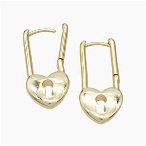 Copper Latchback Earrings Heart Lock Gold Plated, approx 12-25mm [FD19369]