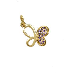 Copper Butterfly Pendant Pave Zirconia Gold Plated, approx 10-12mm [FD19378]