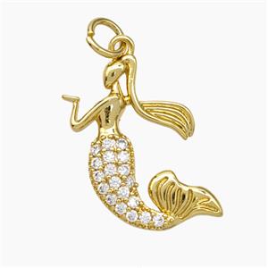Copper Mermaid Charms Pendant Micropave Zirconia Gold Plated, approx 18-20mm [FD19380]