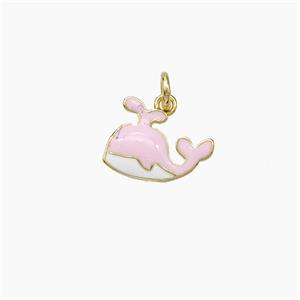 Copper Dolphin Pendant Pink Enamel Gold Plated, approx 8-11mm [FD19385]