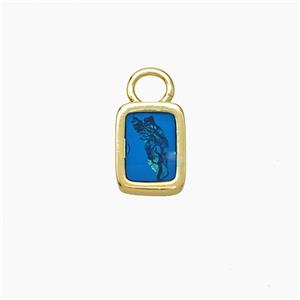 Copper Rectangle Pendant Pave Blue Resin Gold Plated, approx 7-9mm [FD19394]