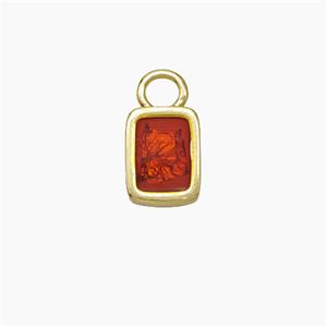 Copper Rectangle Pendant Pave Red Resin Gold Plated, approx 7-9mm [FD19395]