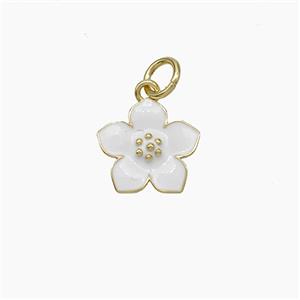 Copper Flower Pendant White Enamel Gold Plated, approx 11mm [FD19397]