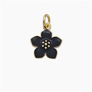 Copper Flower Pendant Black Enamel Gold Plated, approx 11mm [FD19398]