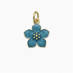 Copper Flower Pendant Blue Enamel Gold Plated, approx 11mm [FD19399]