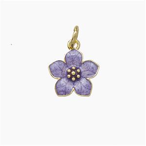 Copper Flower Pendant Purple Enamel Gold Plated, approx 11mm [FD19400]