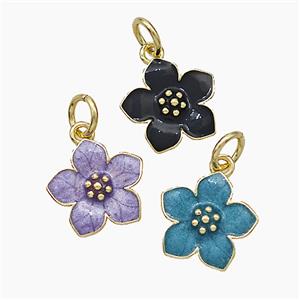 Copper Flower Pendant Enamel Gold Plated Mixed, approx 11mm [FD19401]