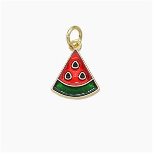 Copper Watermelon Pendant Red Green Painted Gold Plated, approx 10-11mm [FD19402]
