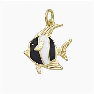 Copper Fish Pendant White Black Enamel Gold Plated, approx 15mm [FD19403]