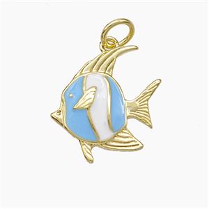 Copper Fish Pendant White Blue Enamel Gold Plated, approx 15mm [FD19404]