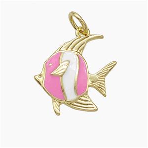 Copper Fish Pendant White Pink Enamel Gold Plated, approx 15mm [FD19405]