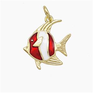 Copper Fish Pendant White Red Enamel Gold Plated, approx 15mm [FD19406]