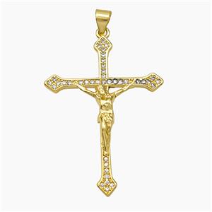 Copper Crucifix Cross Pendant Micropave Zirconia Jesus Religious Gold Plated, approx 27-37mm [FD19410]