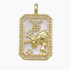 Copper Tarot Card Pendant Pave Zirconia Zodiac Taurus Painted Gold Plated, approx 14-20mm [FD19418]