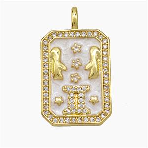 Copper Tarot Card Pendant Pave Zirconia Zodiac Gemini Painted Gold Plated, approx 14-20mm [FD19419]