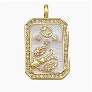 Copper Tarot Card Pendant Pave Zirconia Zodiac Cancer Painted Gold Plated, approx 14-20mm [FD19420]