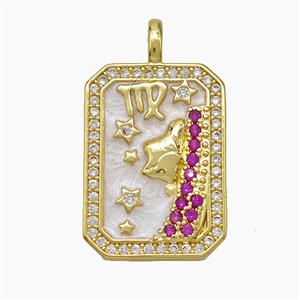 Copper Tarot Card Pendant Pave Zirconia Zodiac Virgo Painted Gold Plated, approx 14-20mm [FD19422]