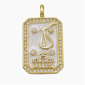 Copper Tarot Card Pendant Pave Zirconia Zodiac Libra Painted Gold Plated, approx 14-20mm [FD19423]