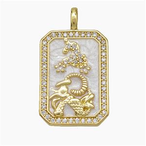 Copper Tarot Card Pendant Pave Zirconia Zodiac Capricorn Painted Gold Plated, approx 14-20mm [FD19426]