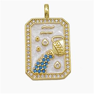 Copper Tarot Card Pendant Pave Zirconia Zodiac Aquarius Painted Gold Plated, approx 14-20mm [FD19427]