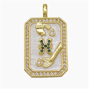 Copper Tarot Card Pendant Pave Zirconia Zodiac Pisces Painted Gold Plated, approx 14-20mm [FD19428]