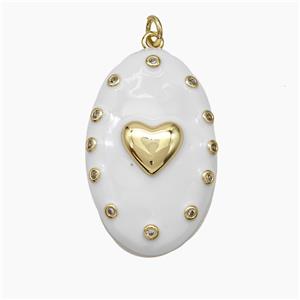 Copper Oval Pendant White Enamel Heart Gold Plated, approx 21-34mm [FD19432]