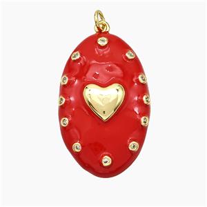 Copper Oval Pendant Red Enamel Heart Gold Plated, approx 21-34mm [FD19436]